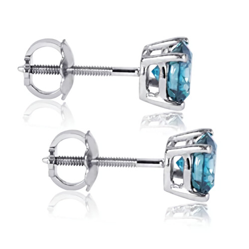 2Ct Round Lab-Created Blue Diamond Solitaire Stud Earring 14K White Gold Finish