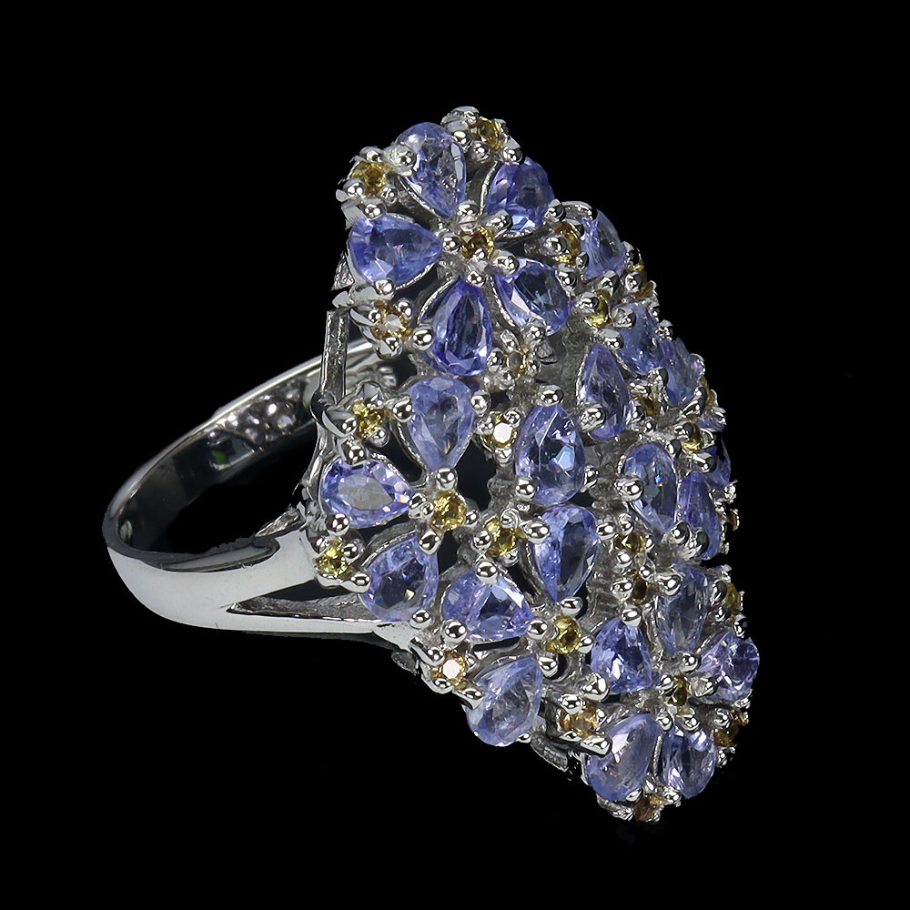 925 Sterling Silver Ring Pear Tanzanite Sapphire Natural Gemstone jewelry Size 7