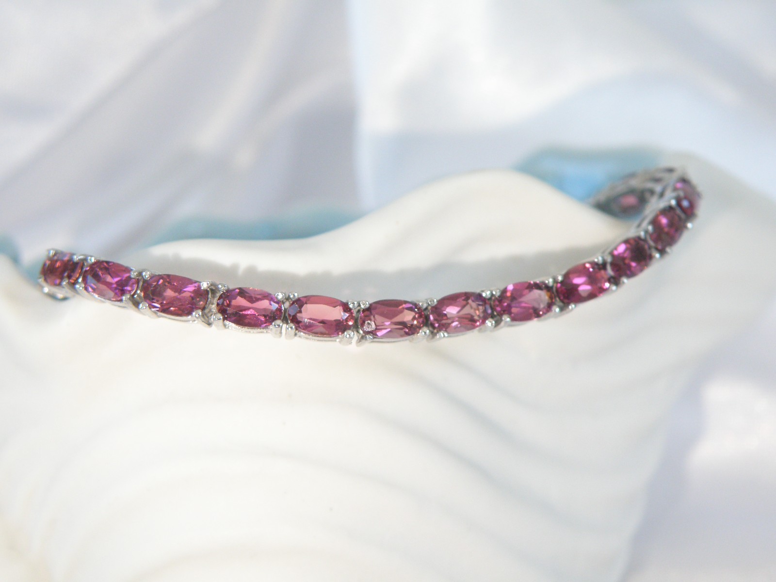 Sterling Silver 925 Rhodolite Pink Garnet Tennis Bracelet 8″