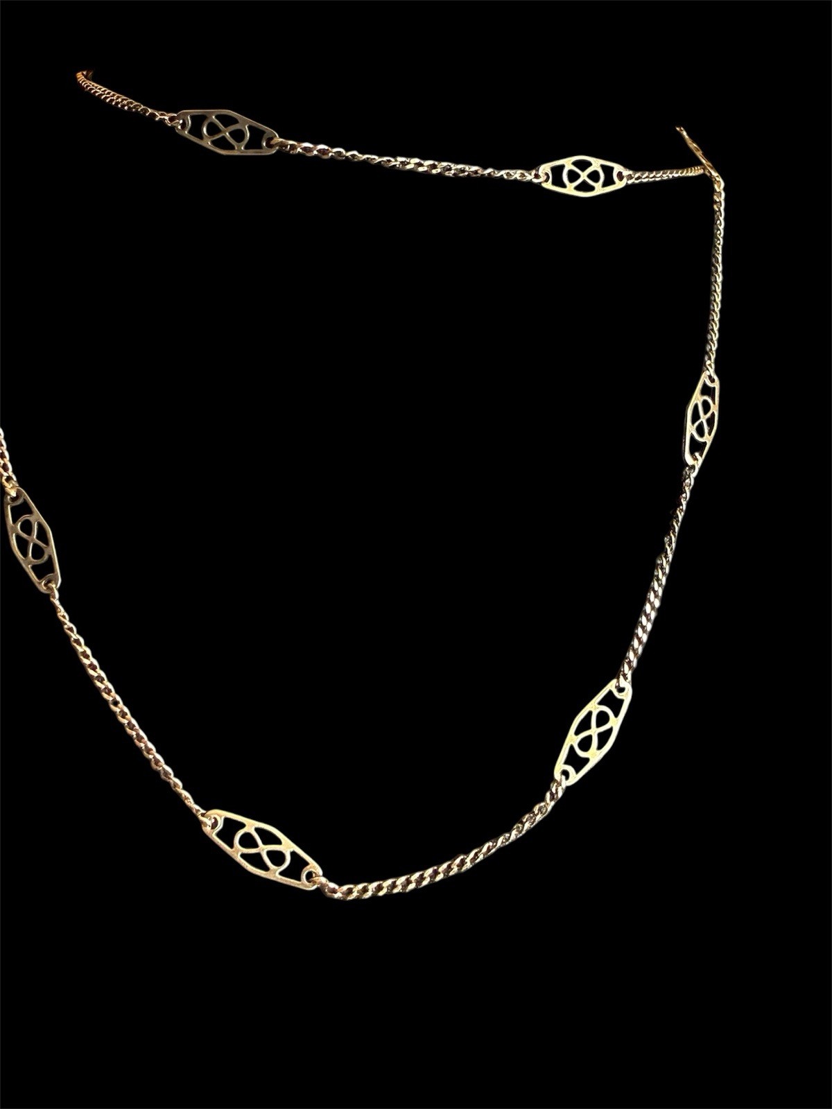 UnoAerre 14k GOLD Chain INFINITY Oval Stations Necklace 20″ ITALY Cool Bronze