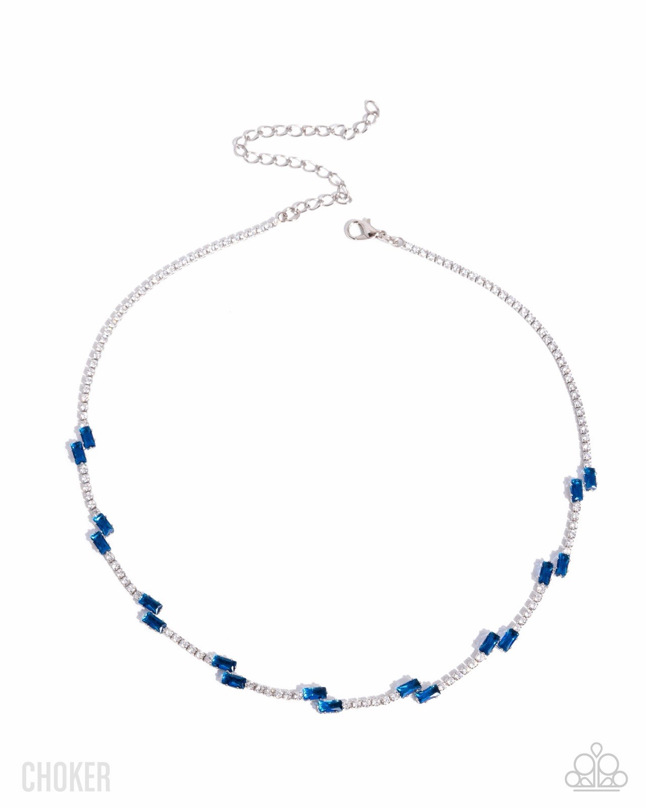 Paparazzi Jewelry Sliding Shine Necklace Blue W/White Rhinestones Choker New