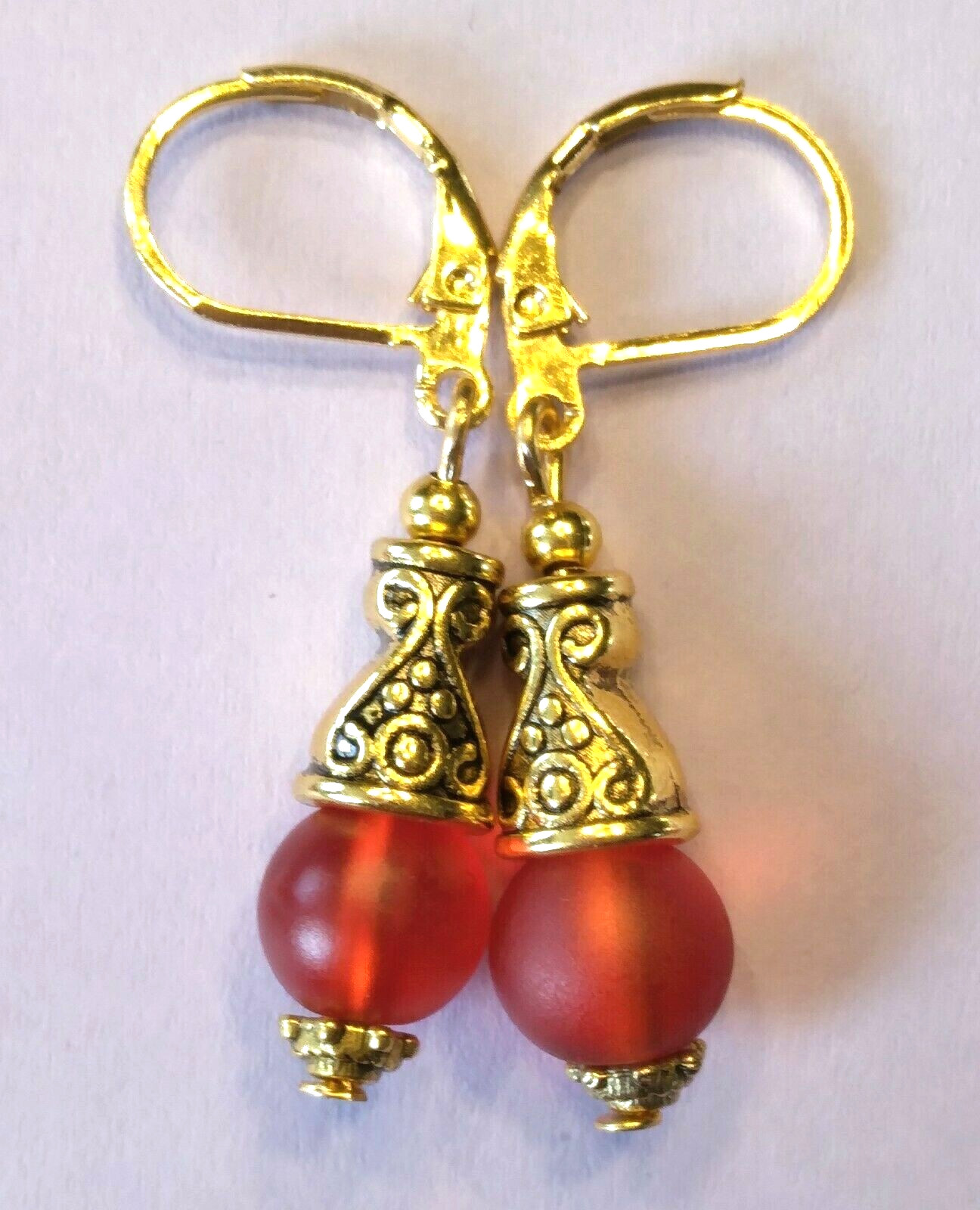 RED Frosted Glass BALI style Drop Leverback handcrafted U CHOOSE 910