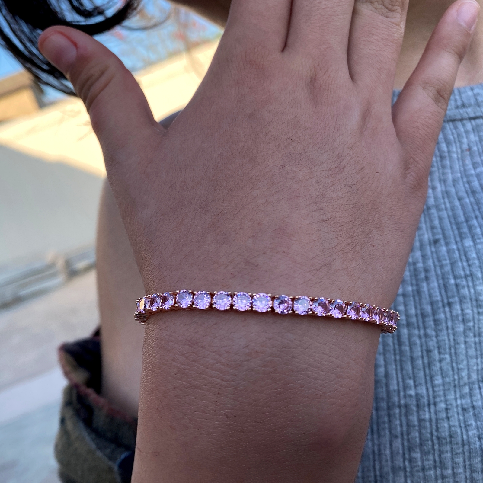 Tennis Bracelet Pink Iced Rose Gold Plated Simulated CZ 4MM Thick 7″ or 8″