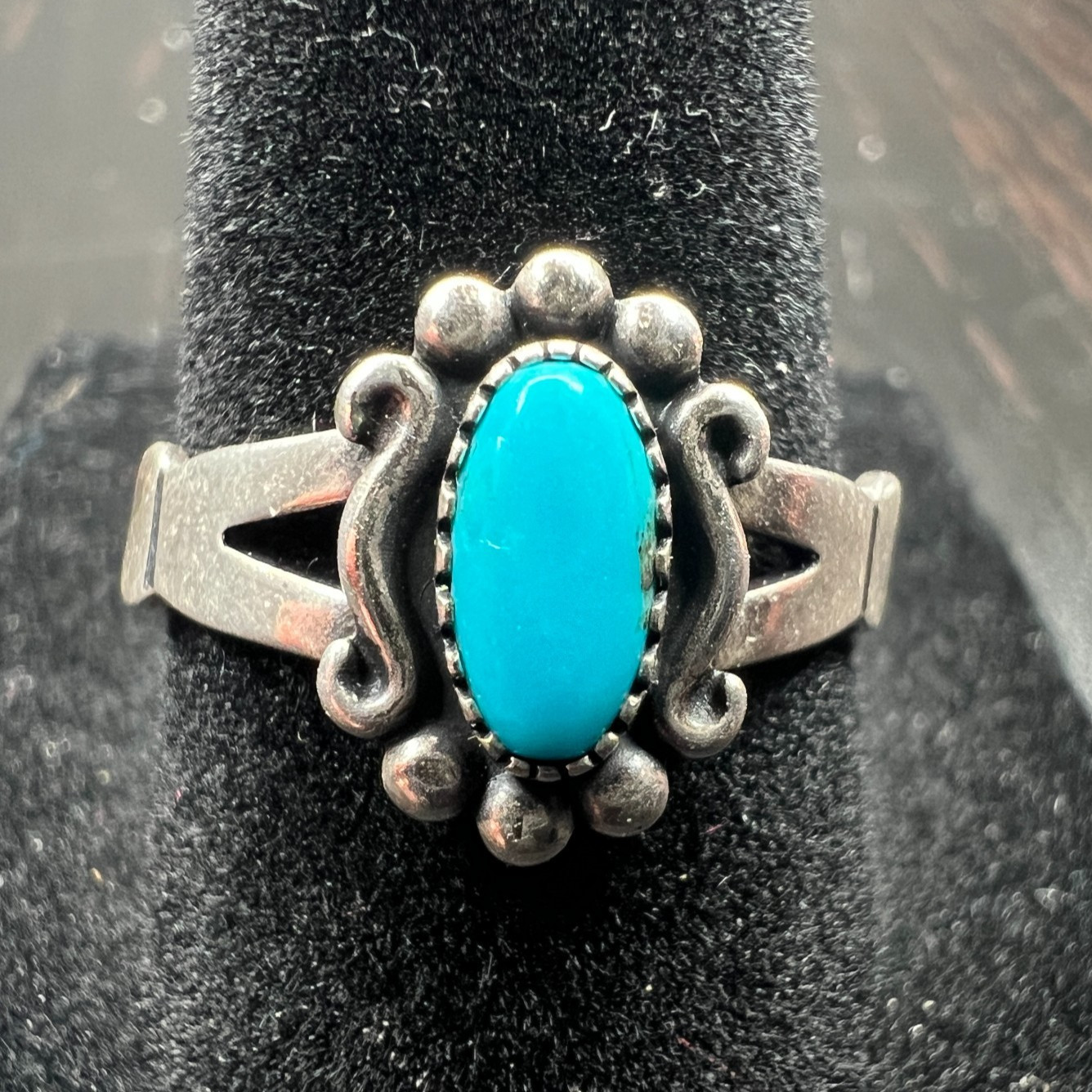 WM Wheeler Sterling Silver Turquoise Ring Oval Inlay Southwestern Size 7.75