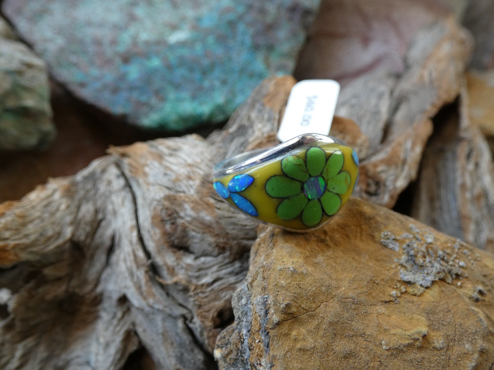 Gaspeite Flower Gemstone Opal Aluminum Sterling Silver Alloy Size 10 Ring AS73