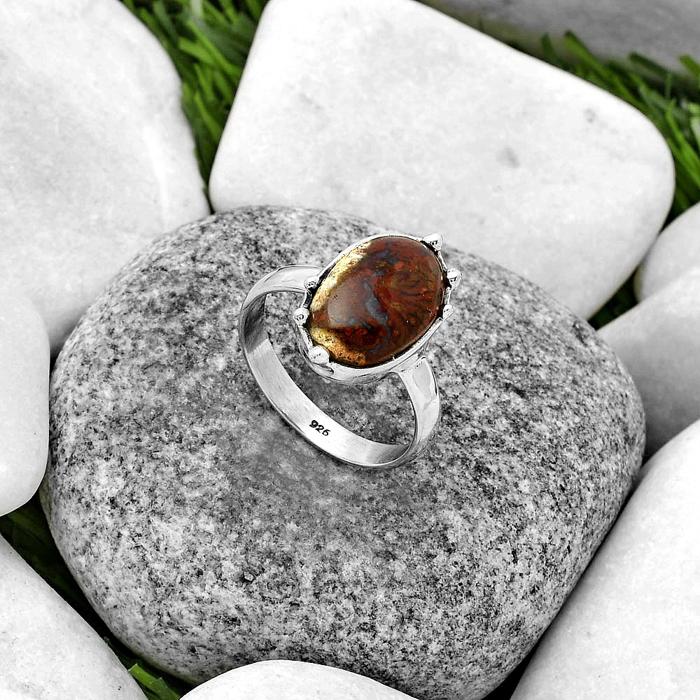 Natural Red Moss Agate 925 Sterling Silver Ring s.8.5 Jewelry R-1506