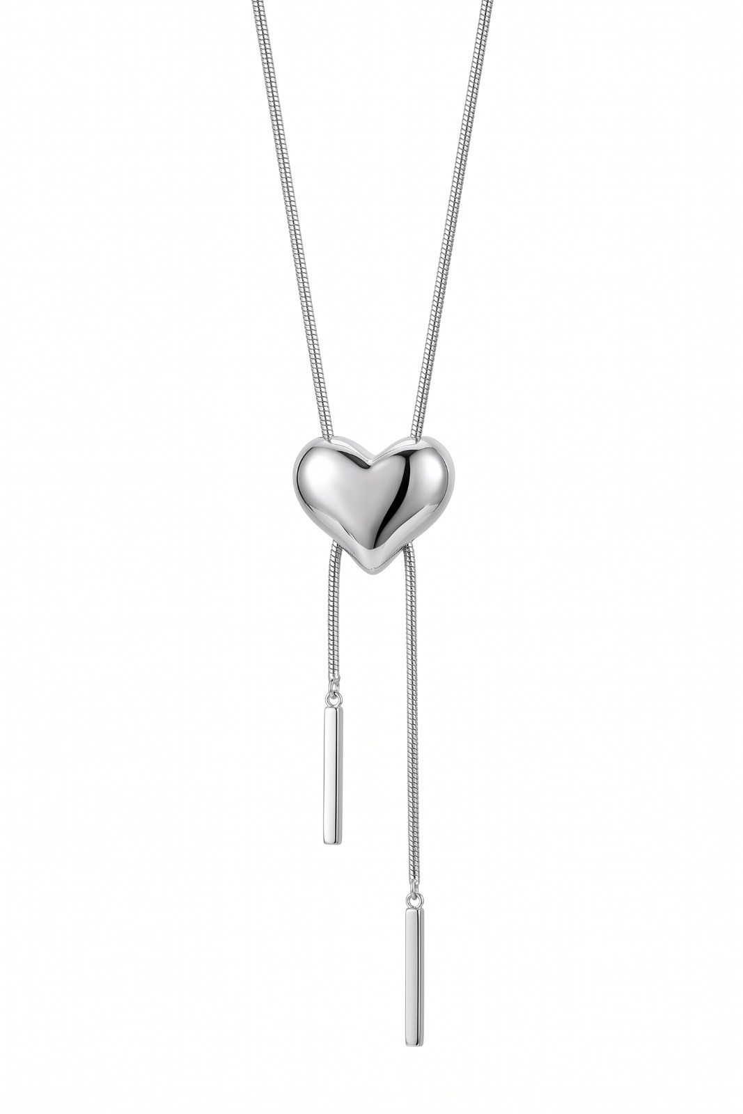 Stainless Steel Gold White Gold Plated Heart Slider Lariat Y Chain Necklace