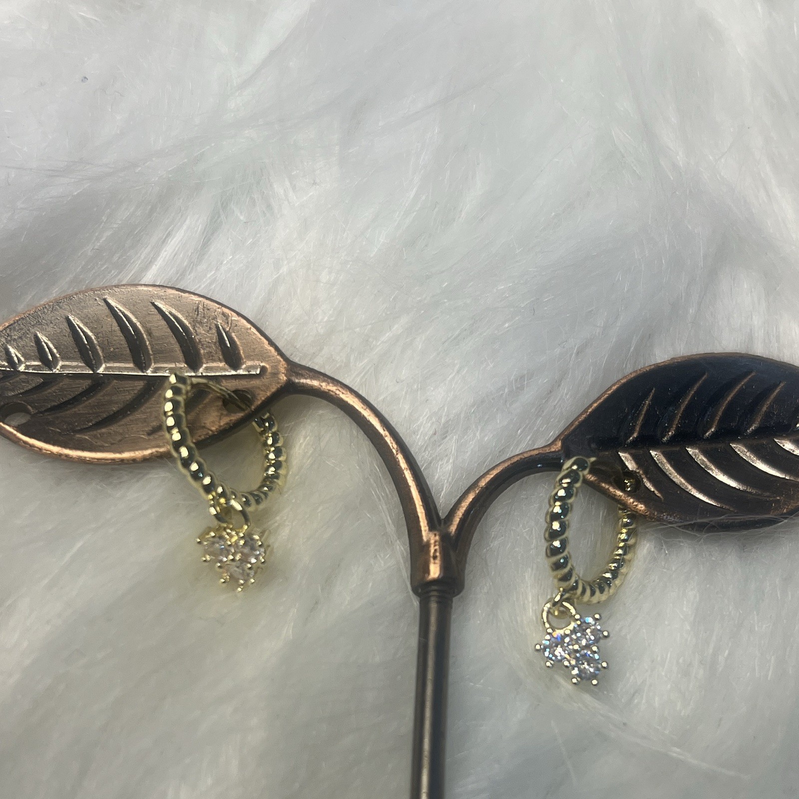 Gold Tone Leaf Hinged Huggie Hoop Latch Back Earrings Clear Crystal Dangle
