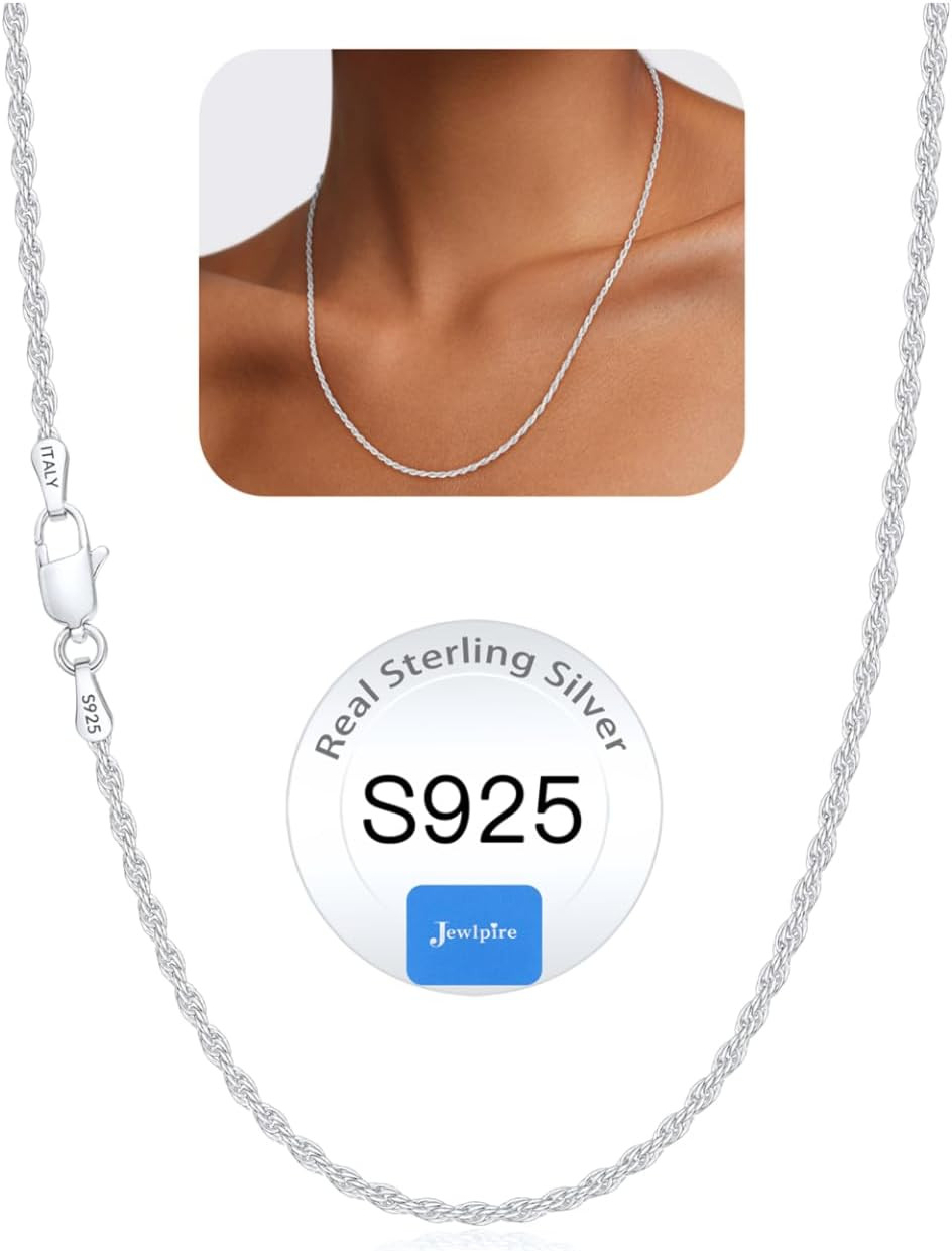 1.5mm 2mm Rope Chain 925 Sterling Silver Chain Necklace for Women, Smooth Sturdy