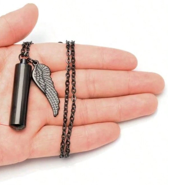 CREMATION URN Necklaces with Wing – Ash, Perfume, Oil Holder – Stainless Steel