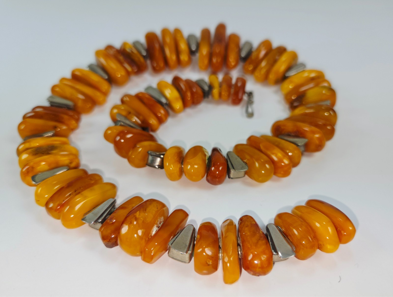 Butterscotch and Egg Yolk Amber and Sterling Silver Collar Necklace