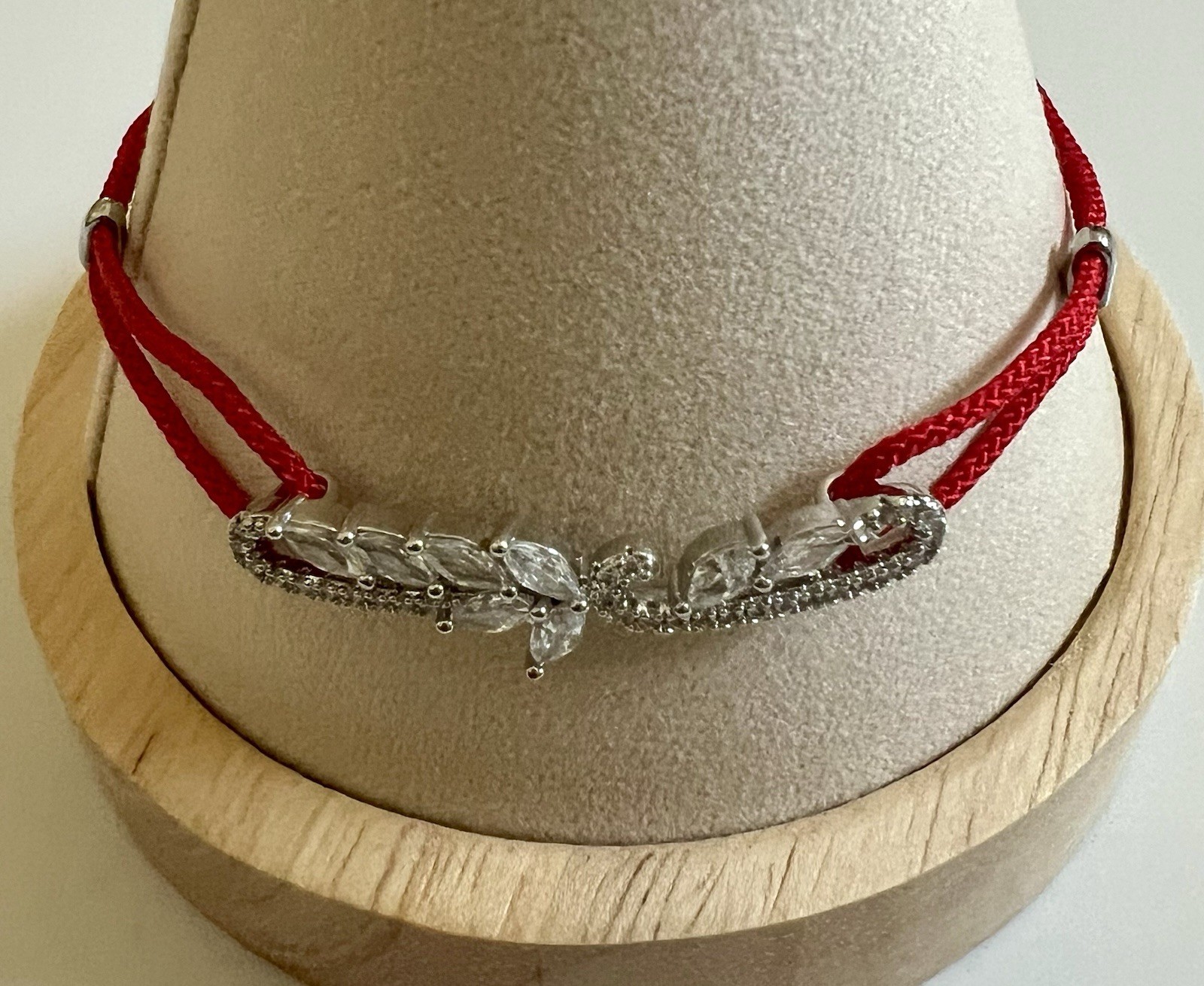 Red String-14k White Gold with Pave & Tear Drop Crystals – Adjustable Bracelet