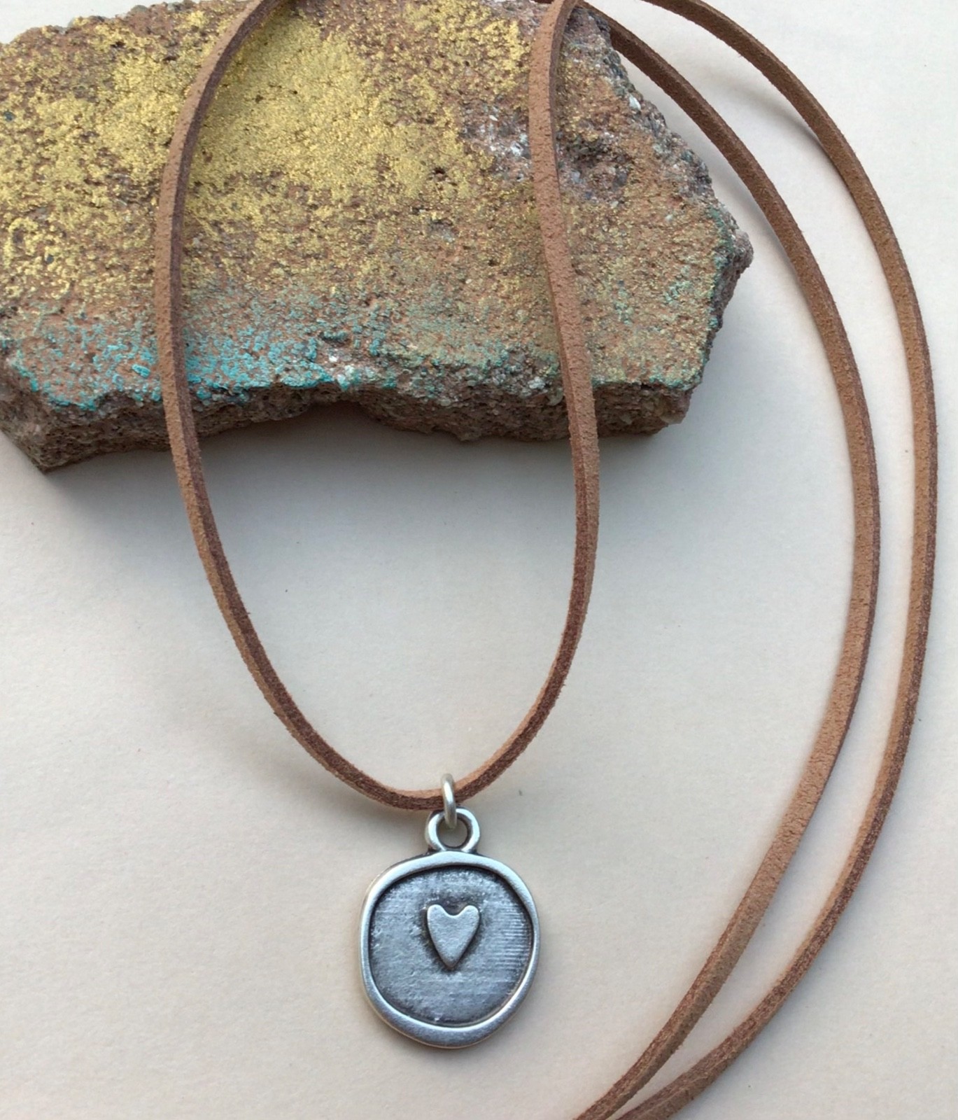 Heart Sundance Charm artisan silver jewelry Necklace suede leather cord