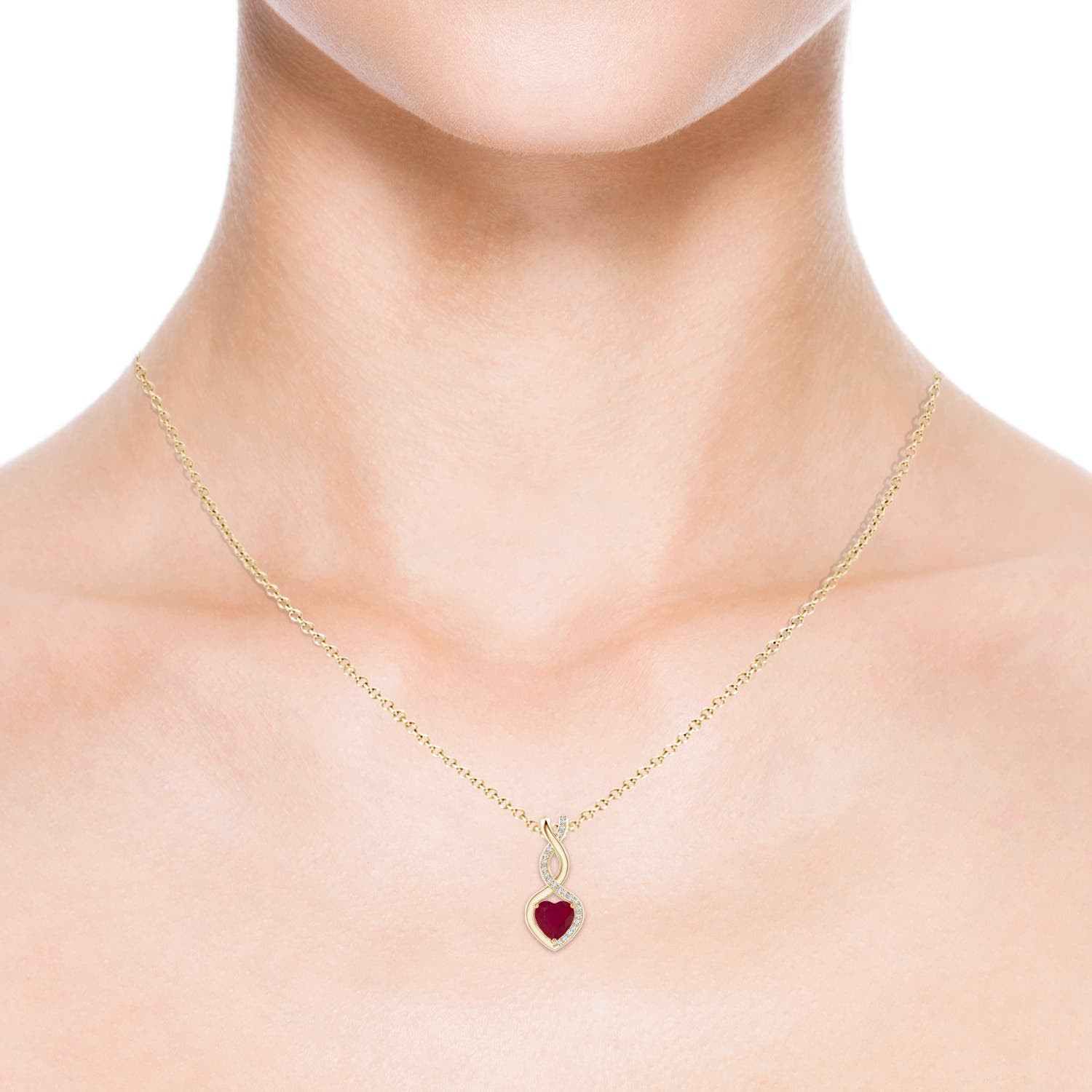 ANGARA Natural Ruby & Diamond Infinity Heart Pendant Necklace in 14K Yellow Gold