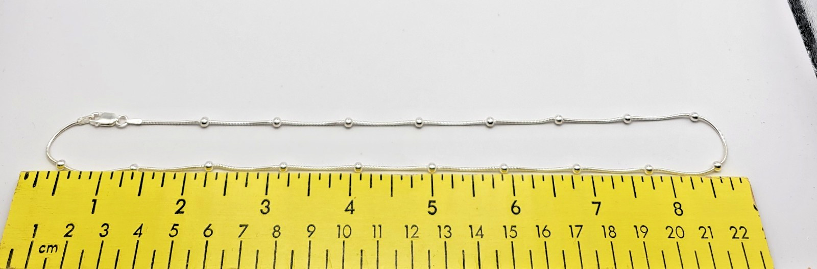 QVC Italian Silver Sterling 1mm Snake Chain 3mm Bead Station Necklace – 18″