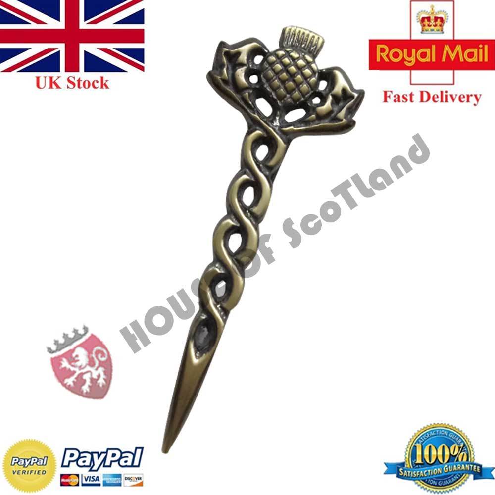 Scottish Thistle Kilt Pin Antique Finish 3.5″ Celtic Pins & Brooch Free Gift Box