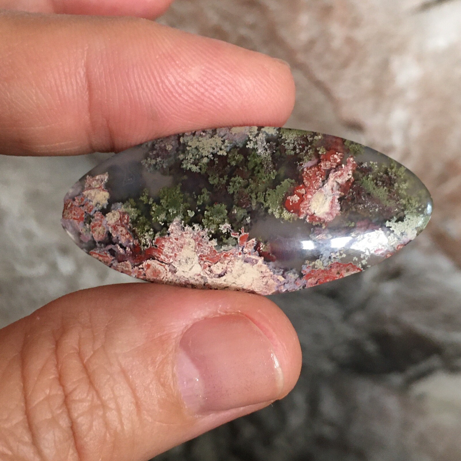 42.8×19.6x6mm Fine Garden Moss Agate Oval Cabochon Loose Picture Stone