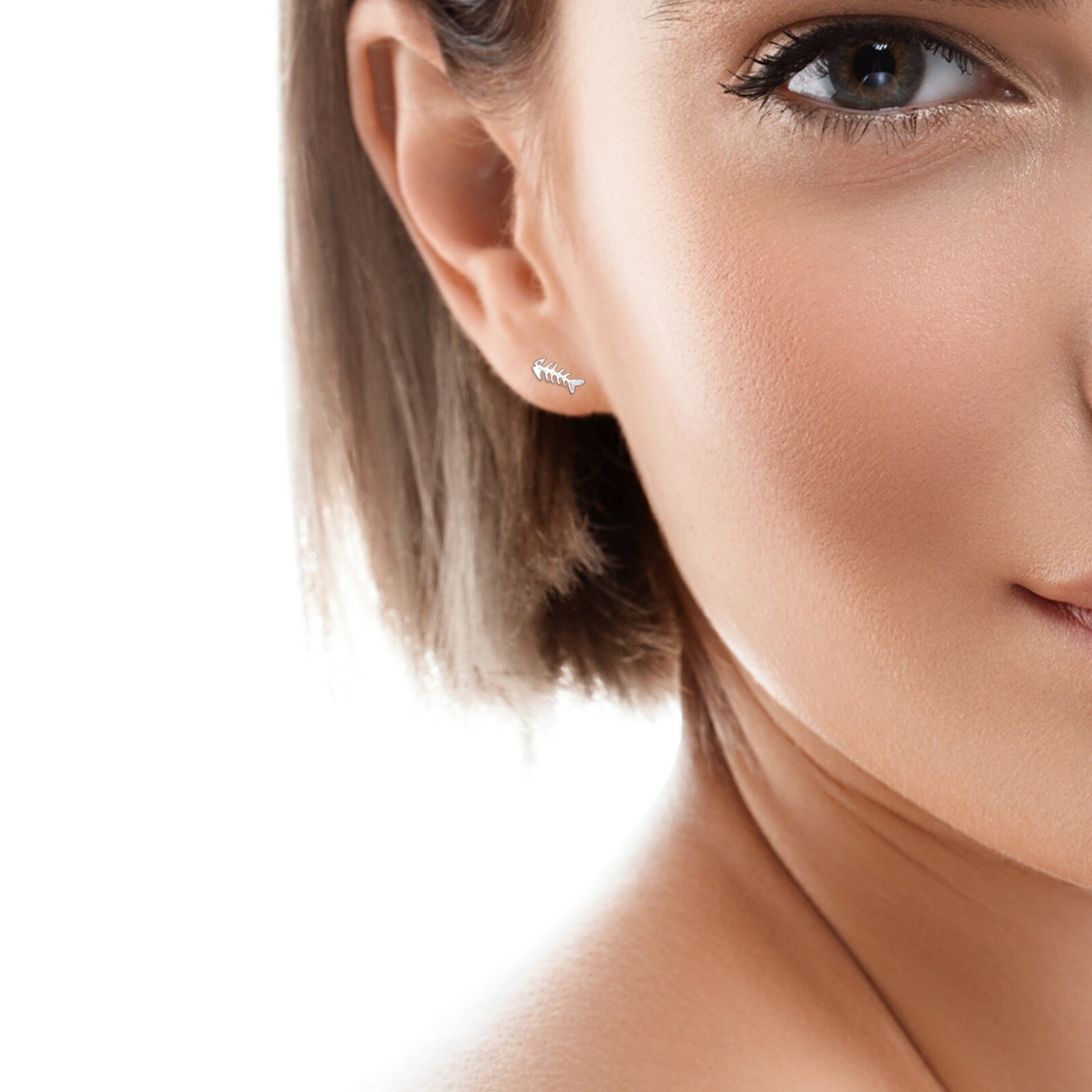 Fishbone Studs Nickel-Free 925 Sterling Silver, Hypoallergenic, Free UK Delivery