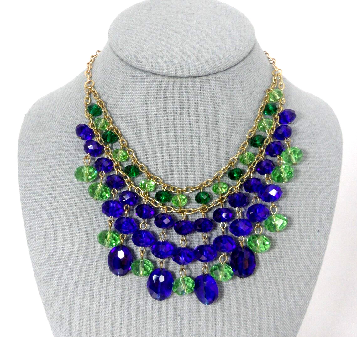 Sugarfix Art Deco Bib Necklace Beaded Waterfall Fringe Glass Speakeasy Gatsby