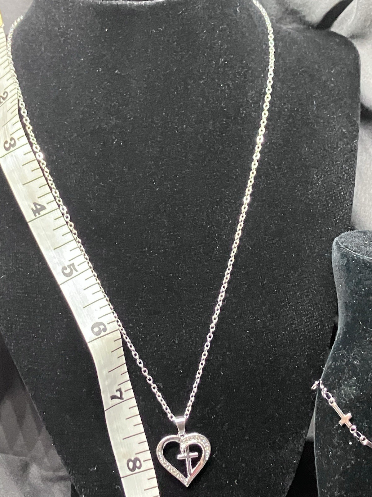 Womens Stainless steel heart w/cross CZ necklace and cross bracelet set