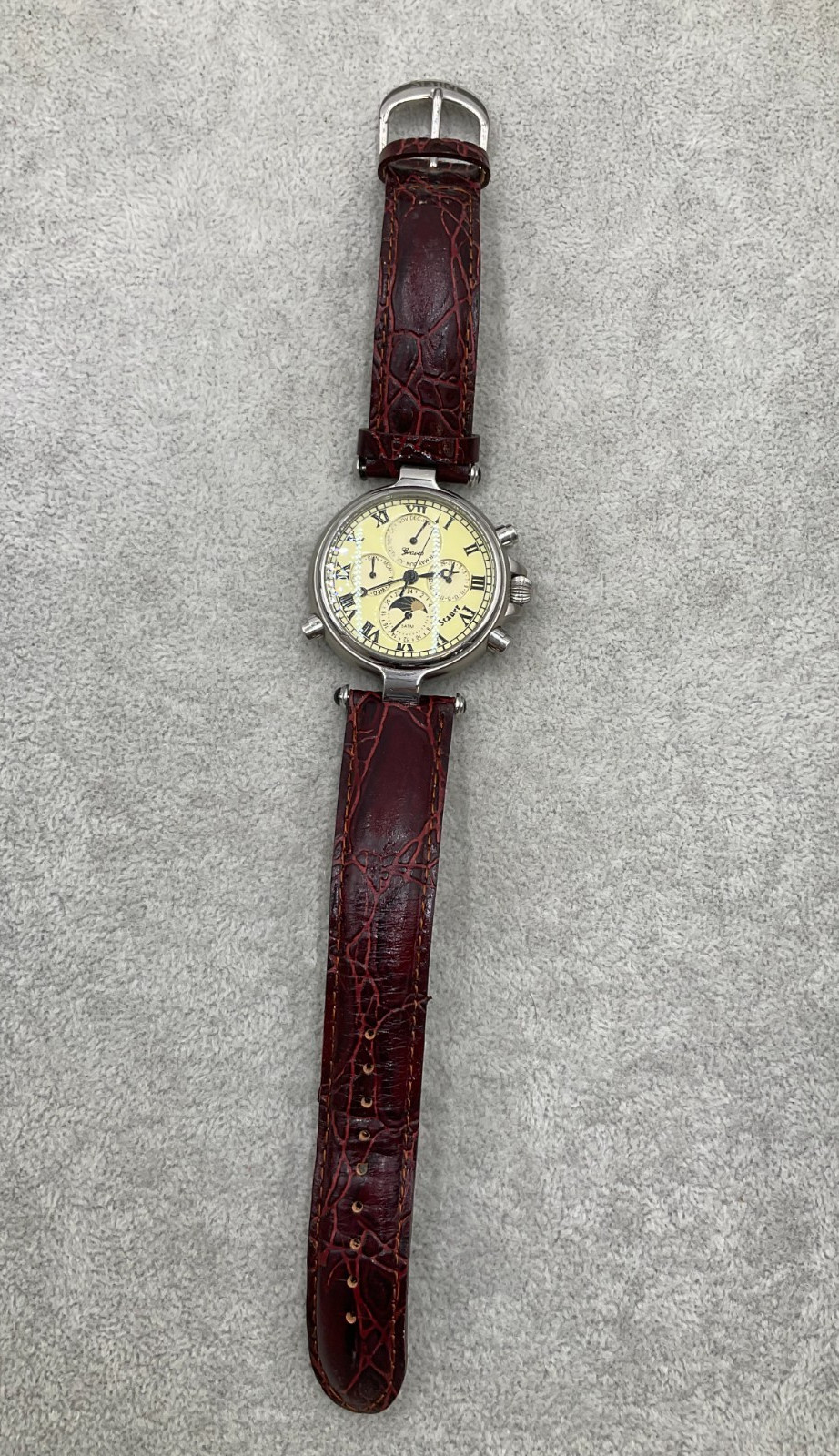 Stauer Graves 33 Five Face Automatic Men’s Watch Red Leather Strap working N6