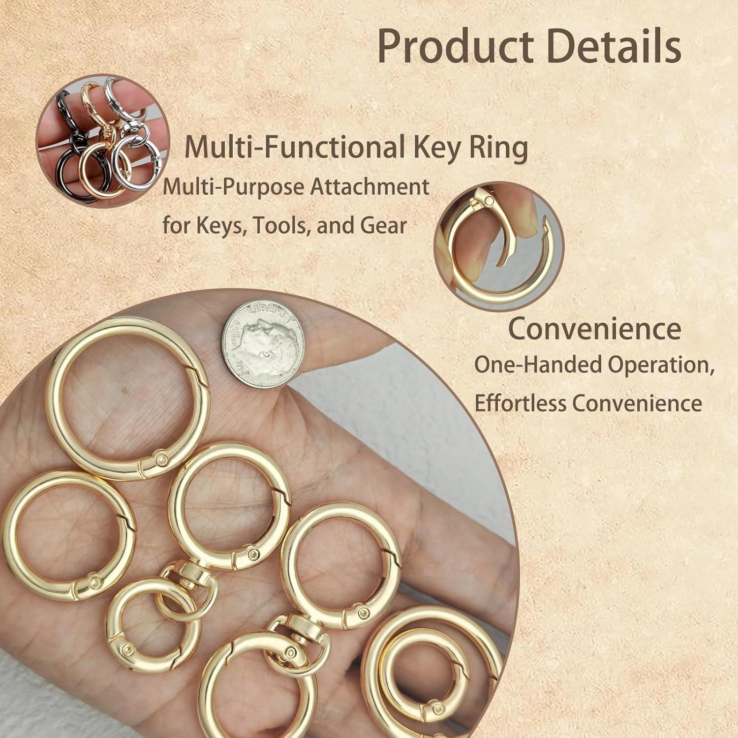16PCS Metal Spring O Ring Set Assorted Sizes Silver Zinc Carabiner Keychain C…
