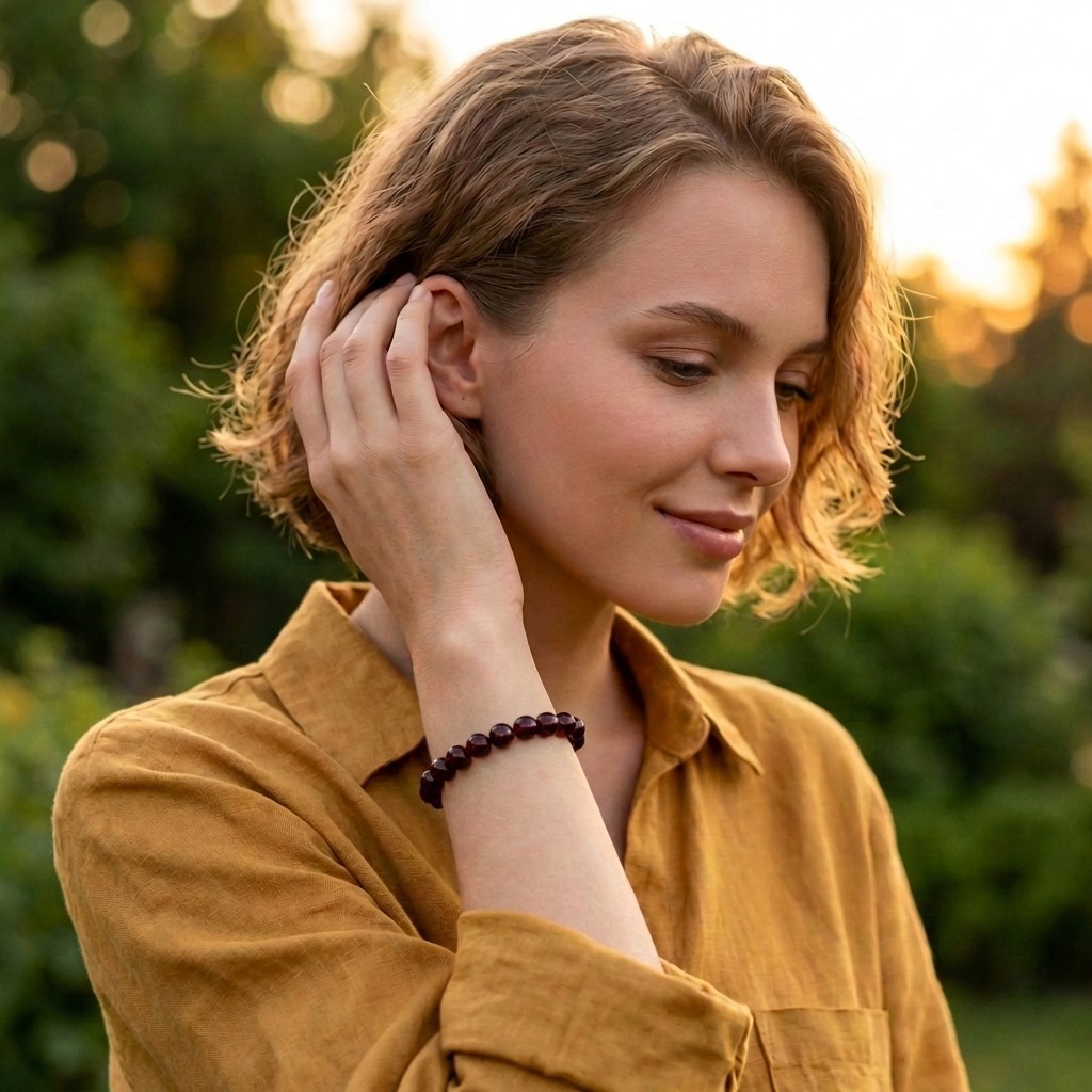 Healing Stone Bracelet from Gemstone Garnet in Ball Shape Ø-10 mm