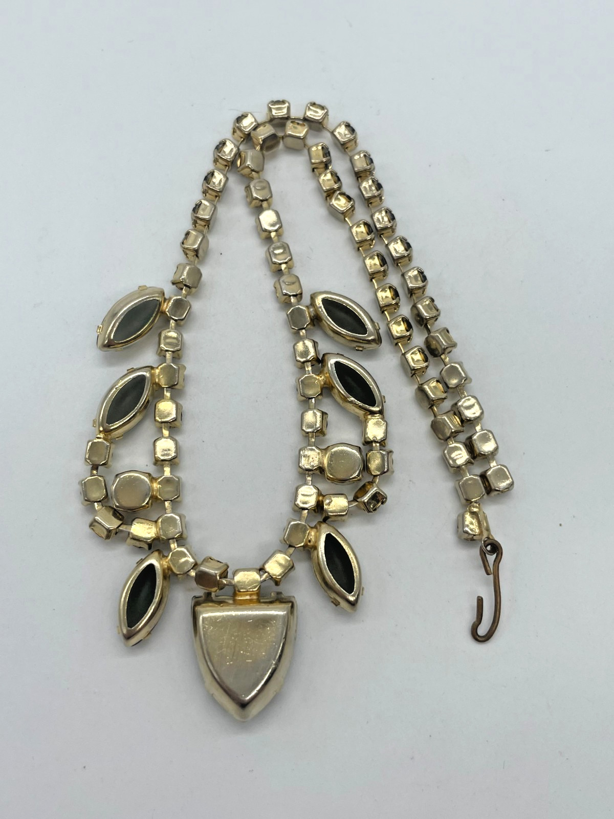 VTG Juliana style Frosted Green open back glass AB rhinestone choker Necklace