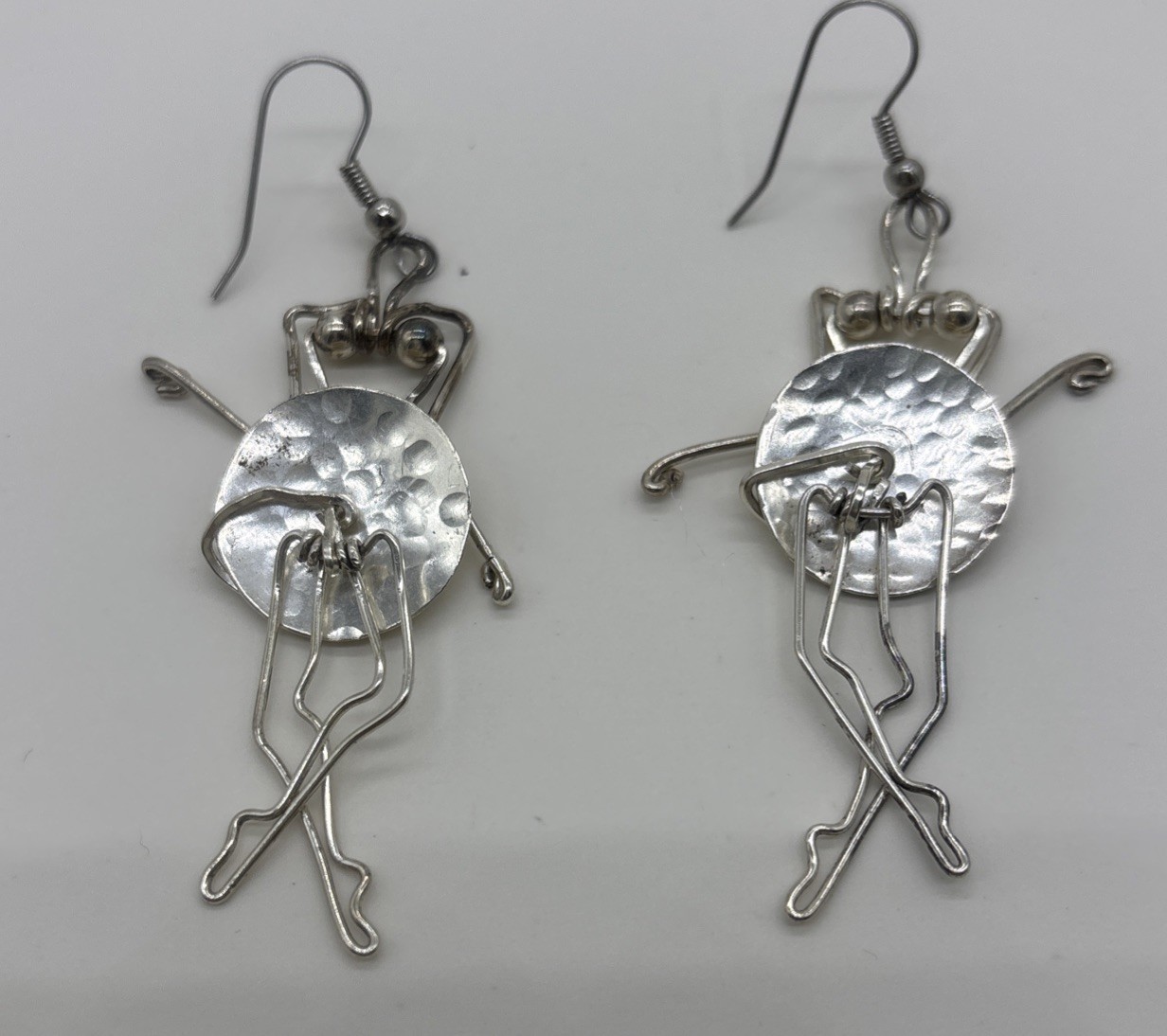 Vintage Sterling Silver Wire Ballet Dancer Dangle Earrings 8.8 Grams