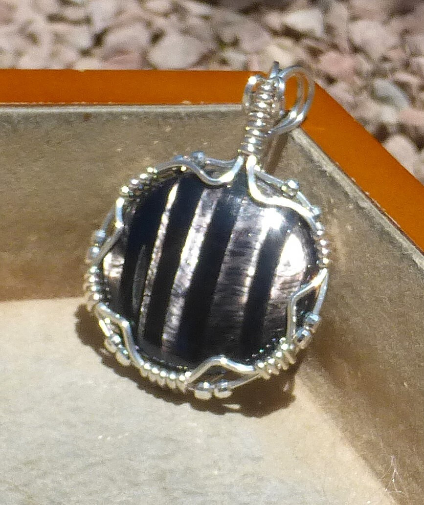 Natural Hypersthene cabochon in Sterling silver PENDANT (Stone 33.5 TCW)