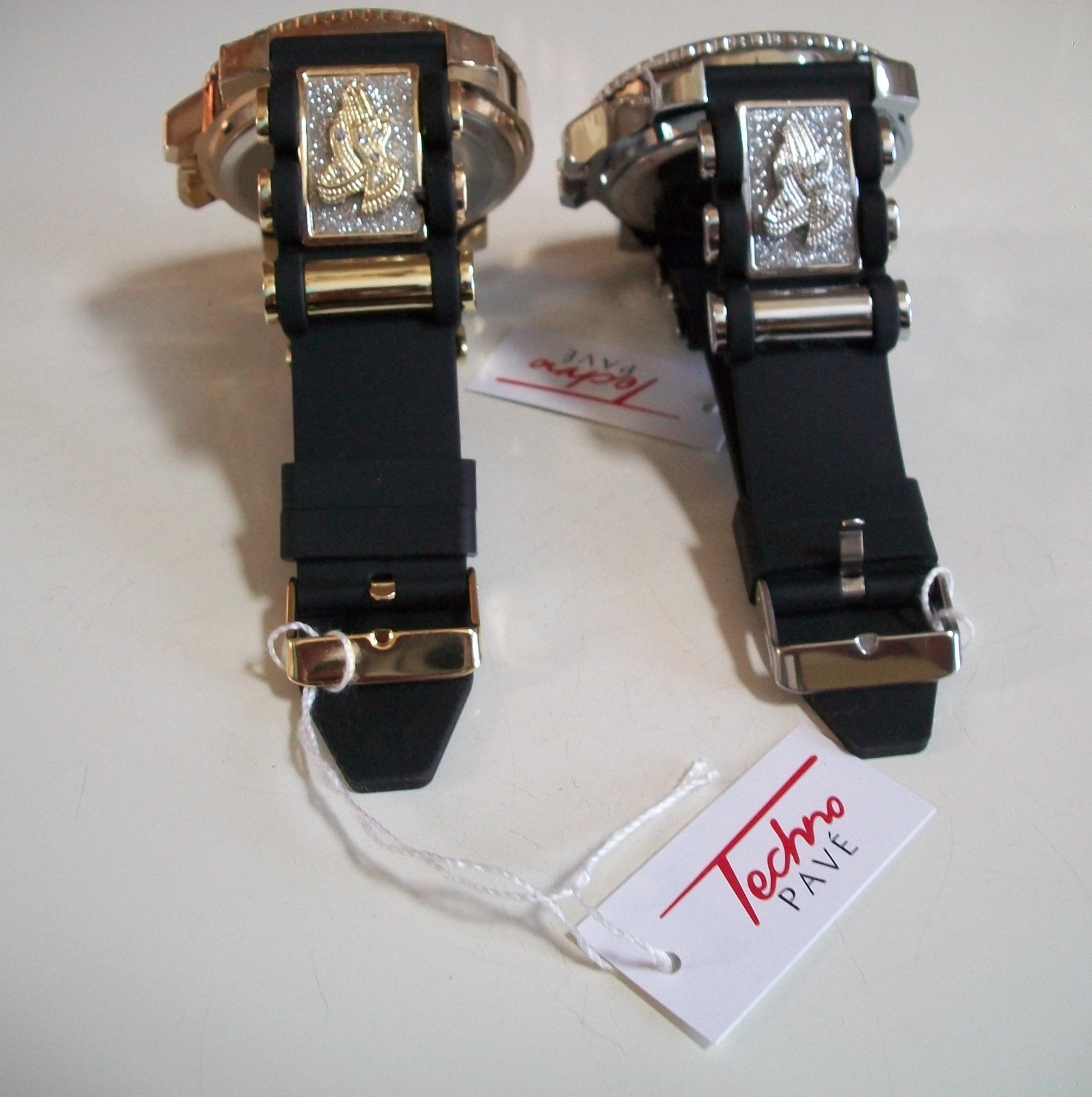 MEN’S BLACK, SILVER & ROSE GOLD GLITTER PRAYING HAND SILICONE BAND FASHION WATCH
