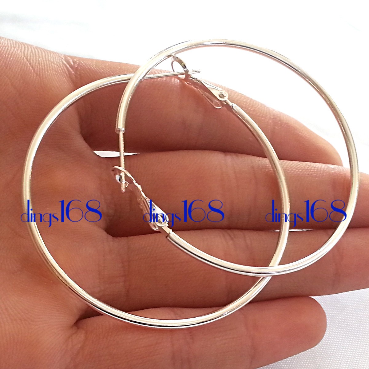 Real 925 Sterling Silver Tarnish-Free 50mm Large 2mm Thin Tube Hoop Earrings Q2F