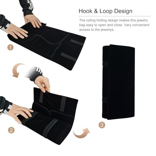 Velvet Travel Jewelry Organizer Case Roll Bag for Necklaces, Bracelets, Earrings