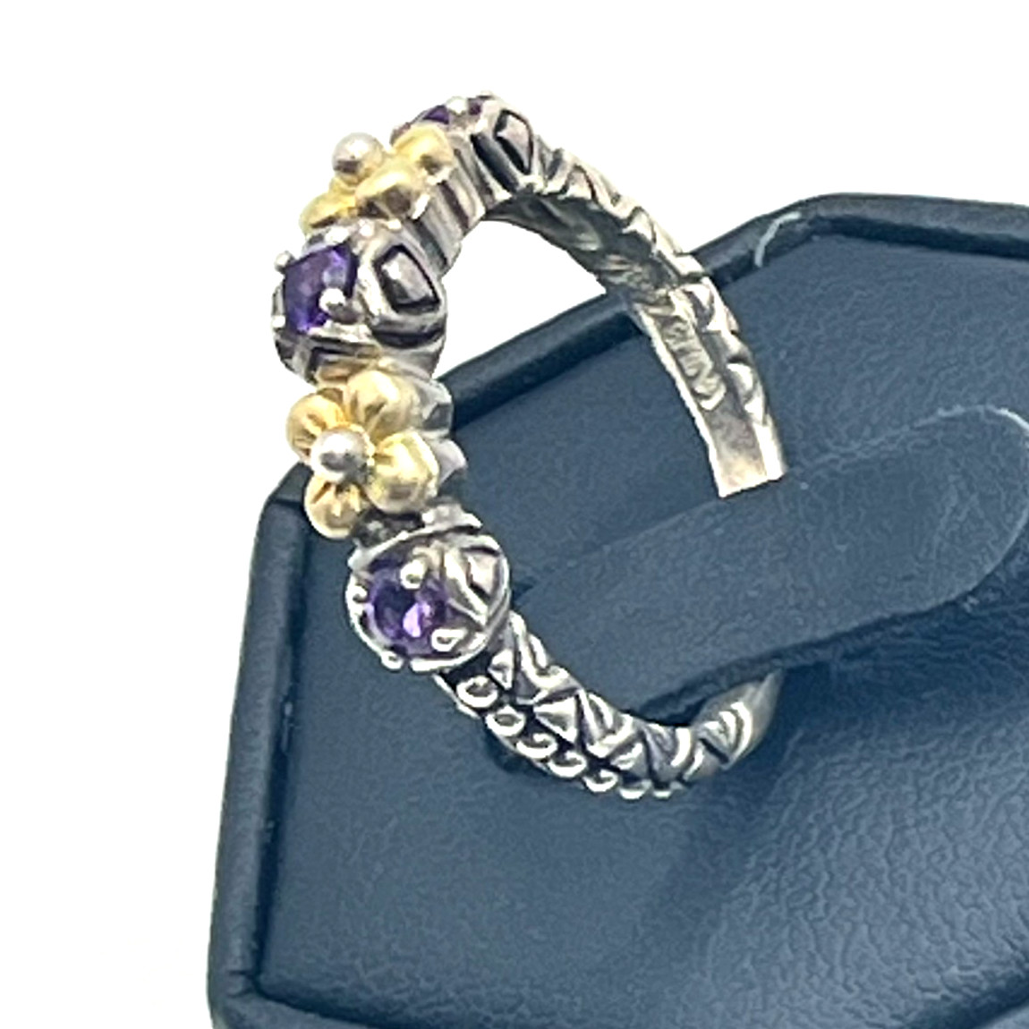Barbara Bixby Band Ring Sz 8 Amethyst and 18k Lotus Flower Accents Sterling 925