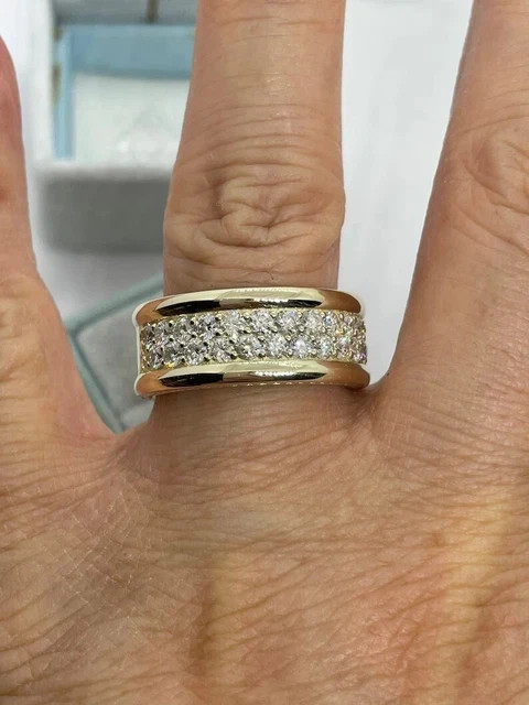 Moissanite 1.90Ct Round Cut Engagement Fancy Band Ring In Yellow Gold Plated