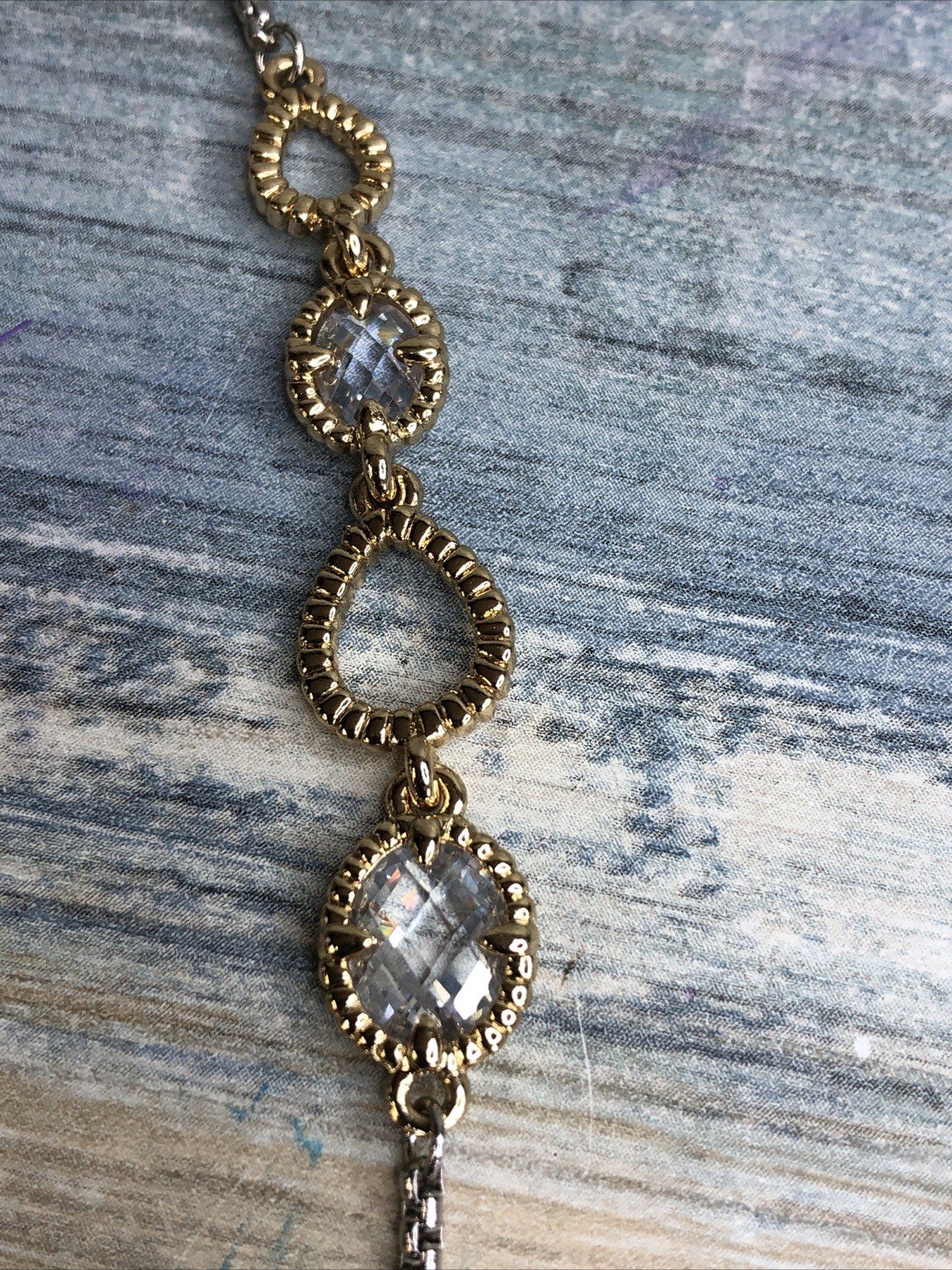 Silver Gold Tone 36″ Chain Necklace Clear Crystals NWOT
