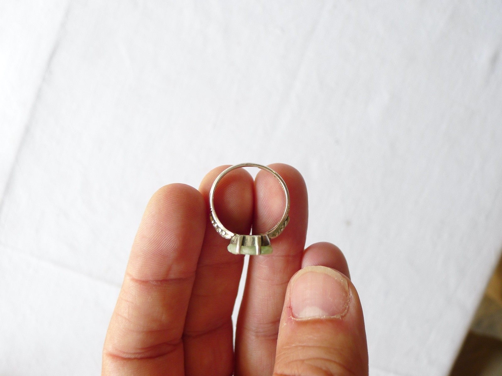 OLD CHINESE SILVER AND JADE RING CHINA EXPORT VINTAGE CHINA