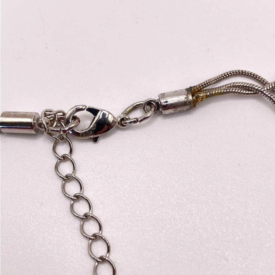 Decorative beaded necklace silver tone metal 51cm adjustable vintage 3 strand