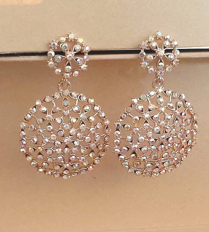 Shimmery CZ Stones Gold Earrings For Women,Teens-Ideal For Wedding, Engagement.