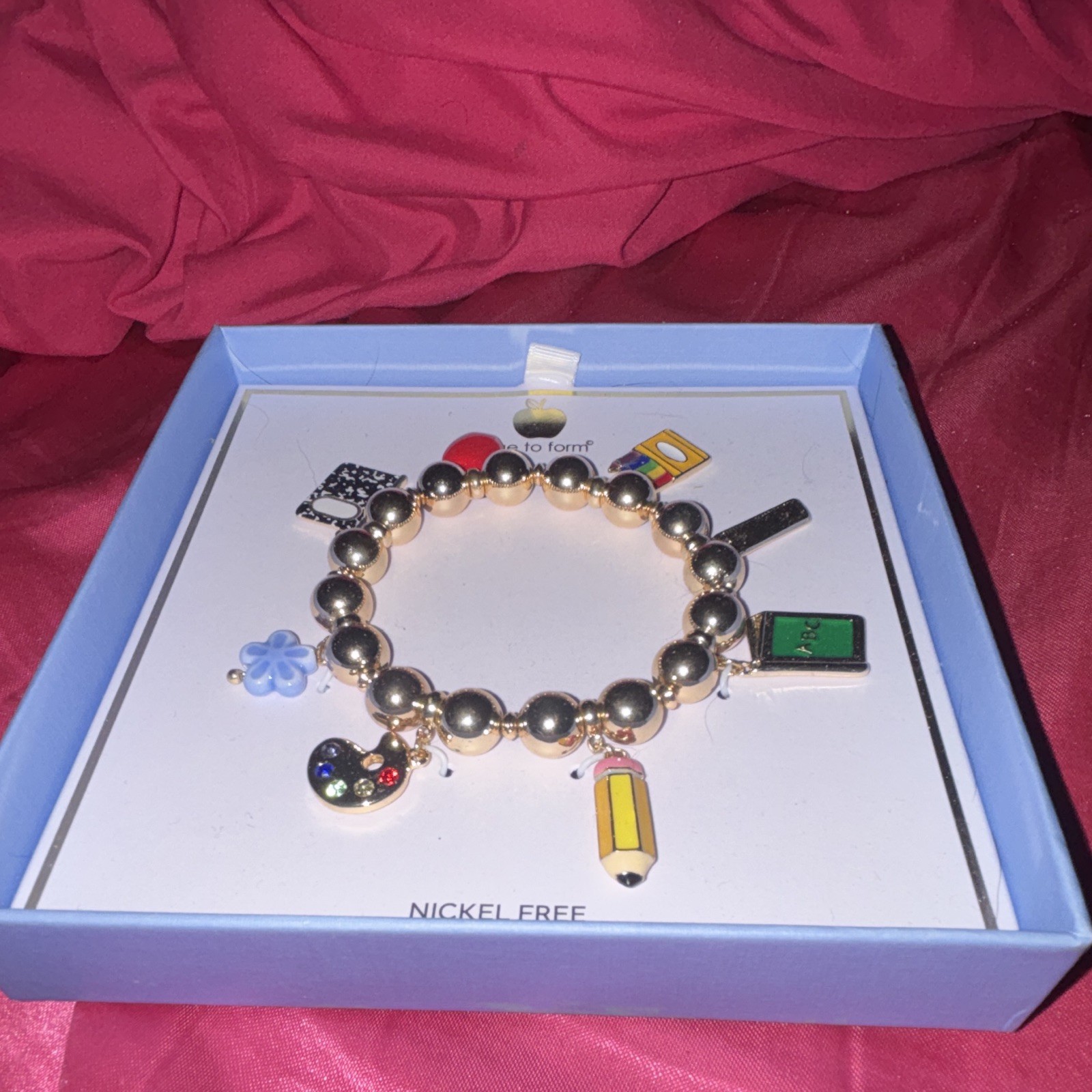 True to Form Nickel-Free Beaded Charm Bracelet Dangle Crystal School Gold