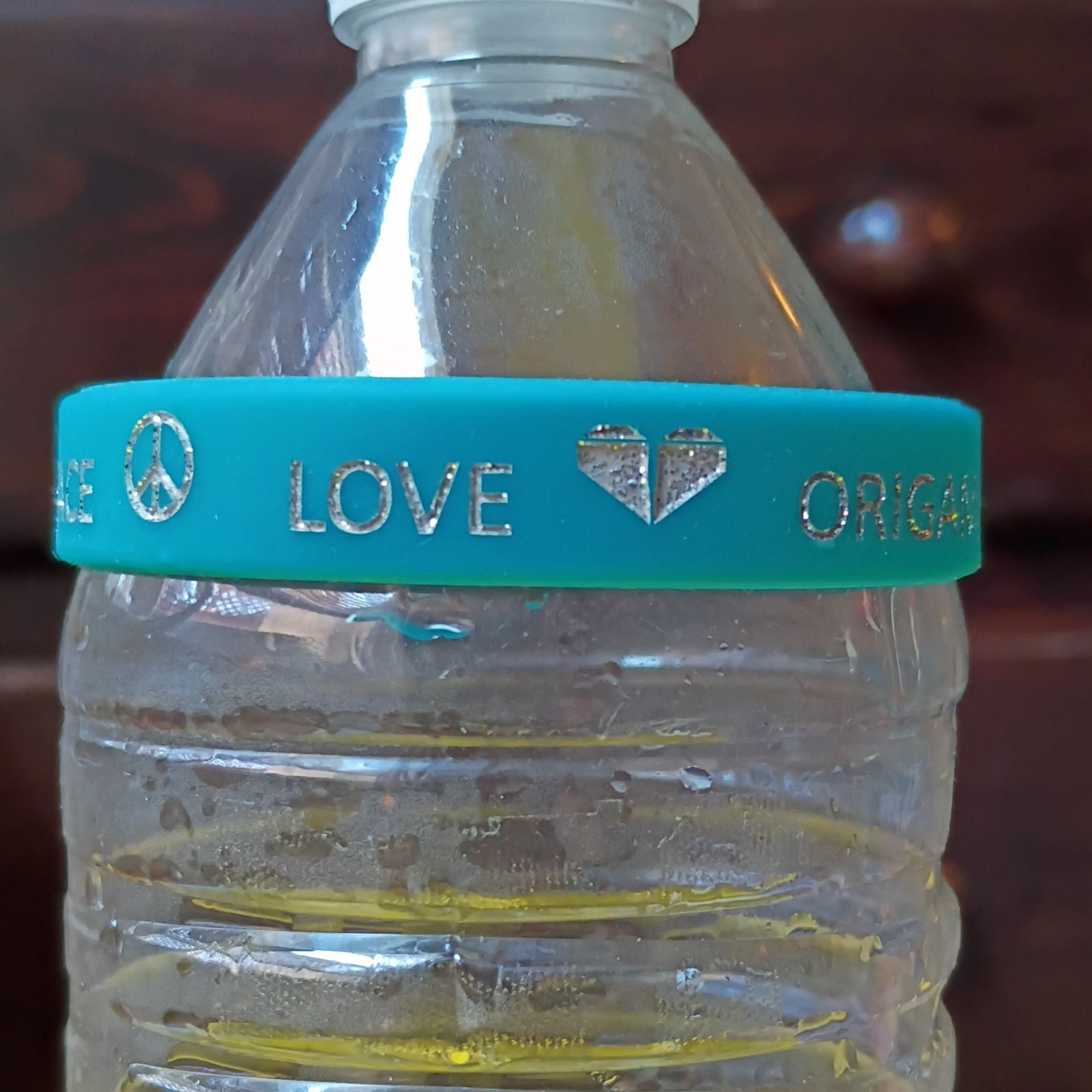 Blue Rubber Slip-On Bangle Bracelet Engraved SQ Day Peace Love ORIGAMI