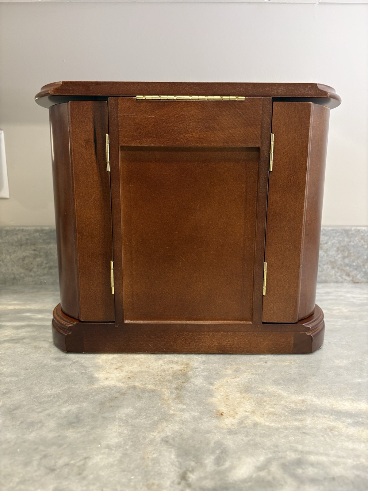 Mele and Co Heloise Oval Wooden Jewelry Box Armoire Walnut Finish Lined Mirror