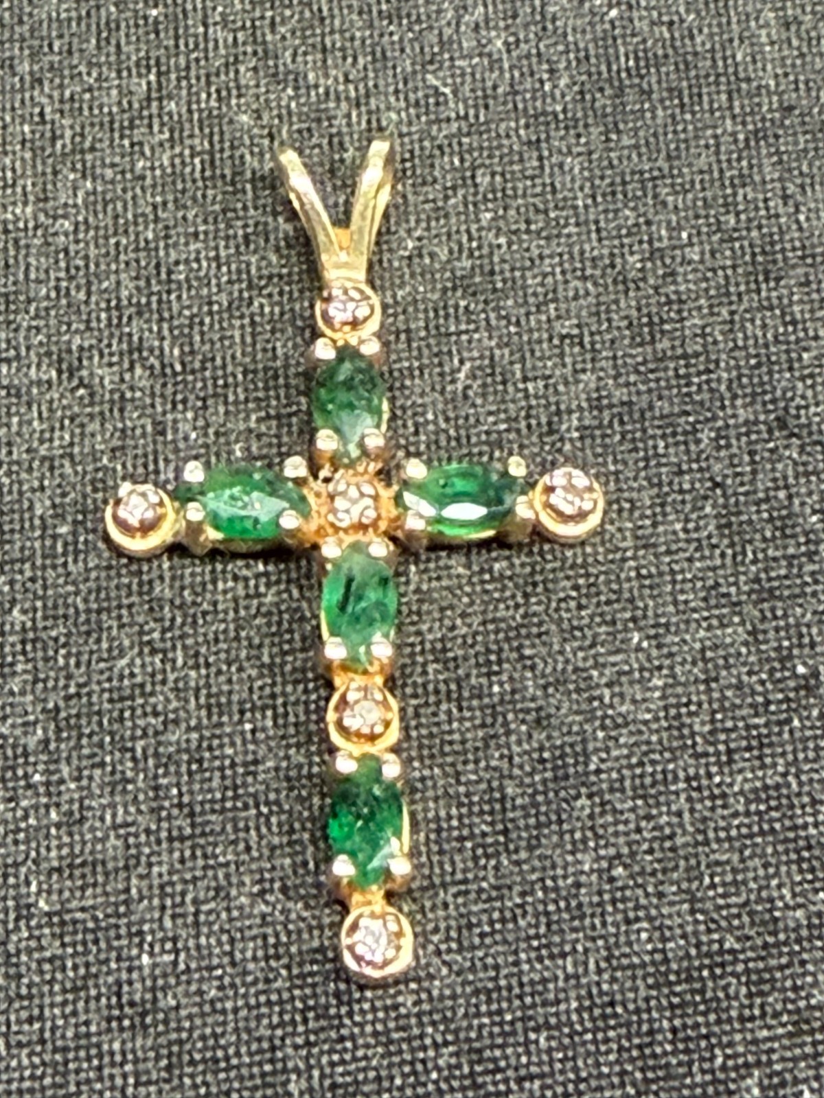 14k Yellow Gold Emerald Cross (Pendant Only, No Chain).