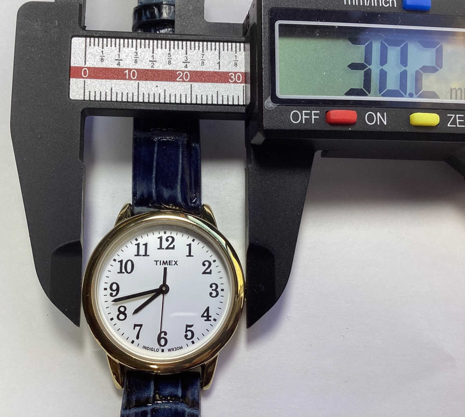Timex Indiglo Womens Watch Gold White Navy Leather Band WR 30M New Battery