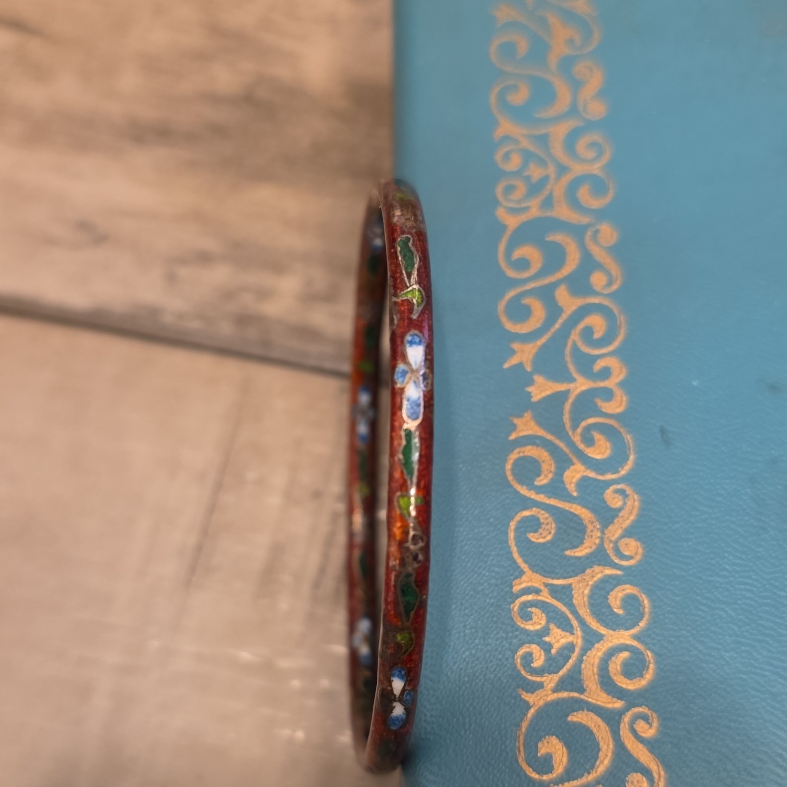 Cloisonne Enamel Floral Bangle Bracelets Lot of 4 Multicolor Stackable