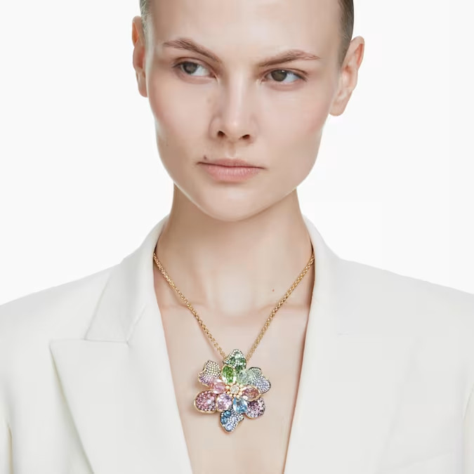 Swarovski Idyllia pendant and brooch Mixed cut, set with gemstones, flowers