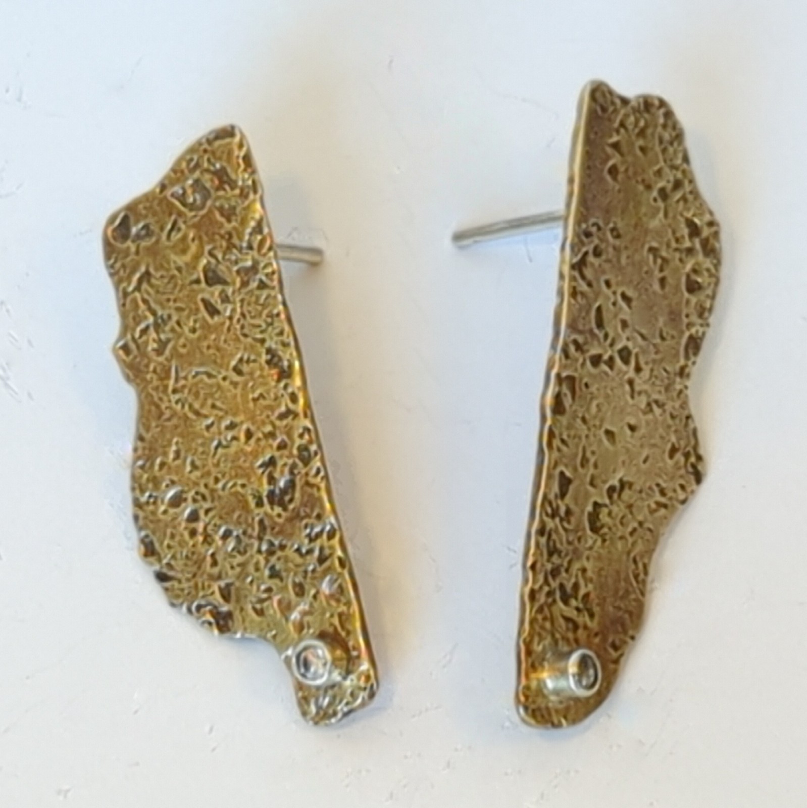Artisan Hand Made Brass and Sapphire Abstract Post Earrings
