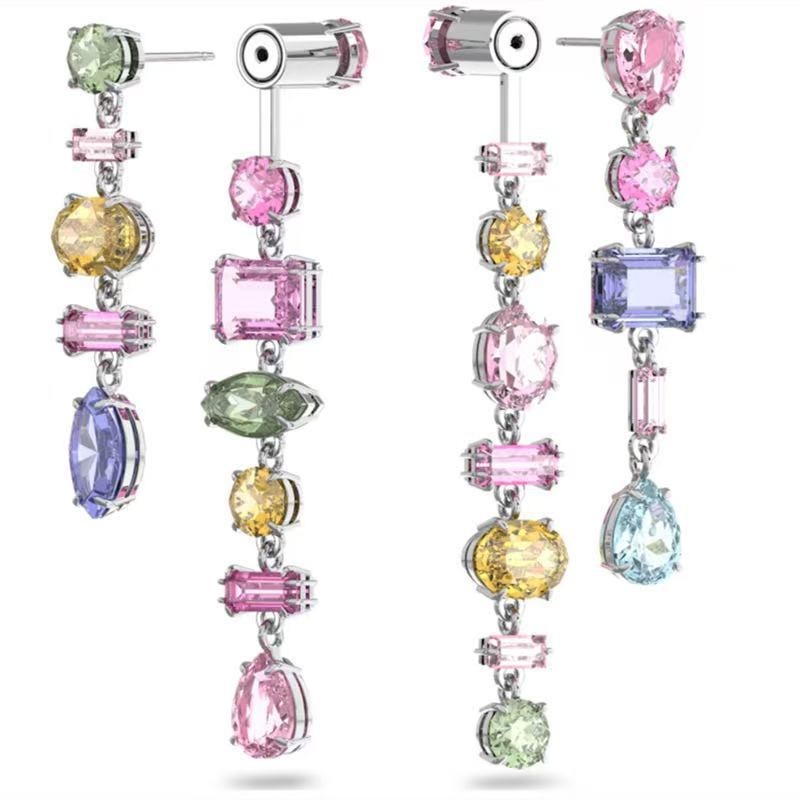 Swarovski Crystal Gema Asymmetric Drop Dangle Earrings