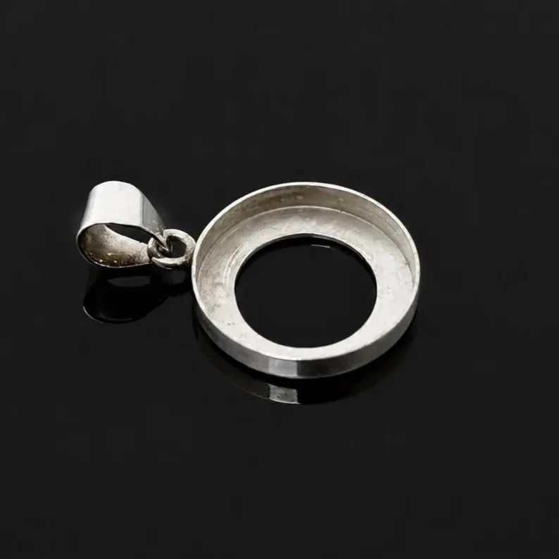 925 Sterling Silver 10mm Round Bezel Pendant Setting Handmade DIY Jewelry