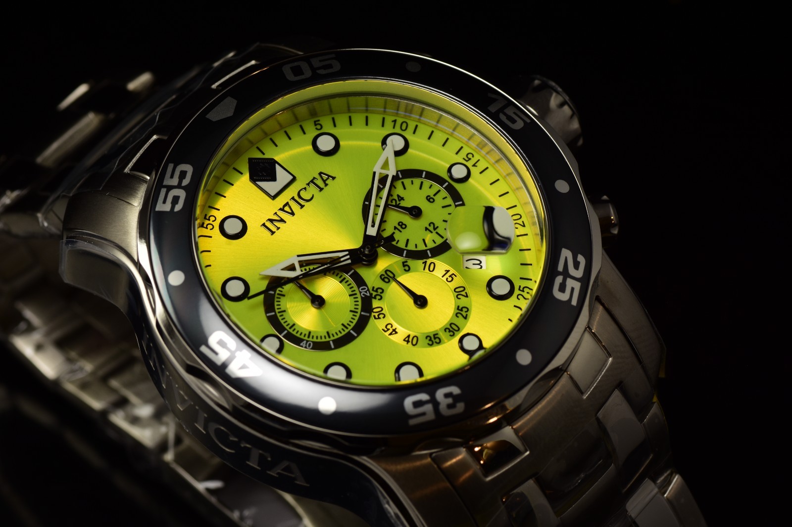 NEW Invicta Men’s 48mm Pro Diver SCUBA Chronograph YELLOW DIAL Silver Tone Watch